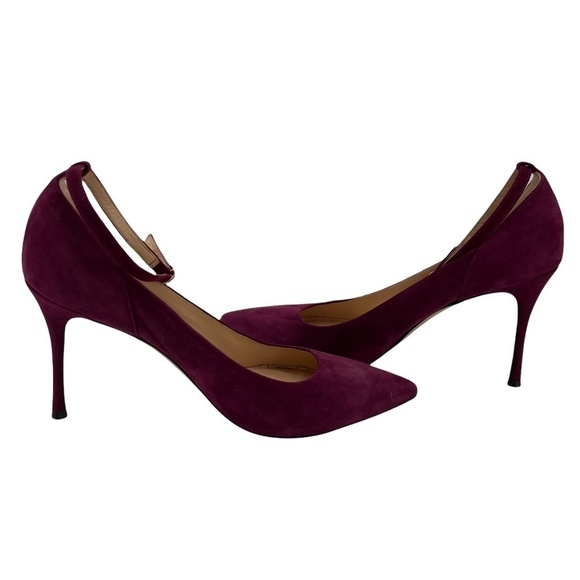 Marion Parke Magenta Suede Muse Pointed Toe Ankle Strap Pumps Size 38 Women’s - Picture 1 of 6